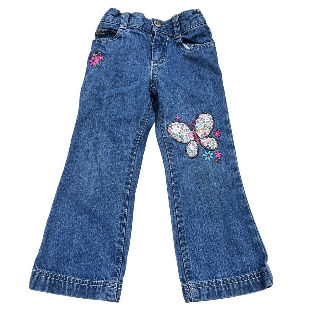 OshKosh Toddler Girls 3T Butterfly Floral Embroidered Denim Jeans